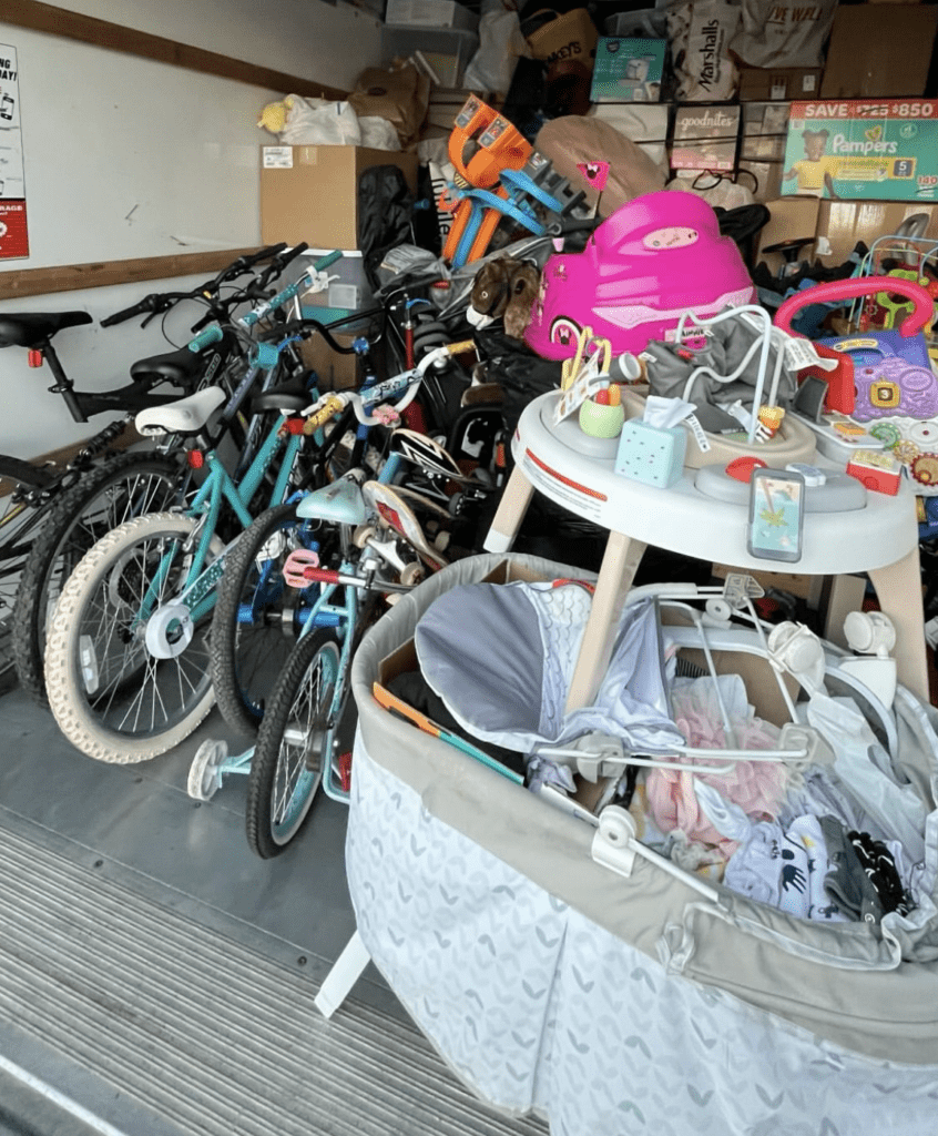 East Dallas residents donate toys such as bikes and clothes to support Southern California's rebuilding efforts and bring hope to those affected. 